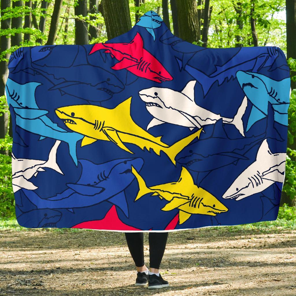 Shark Color Pattern Hooded Blanket