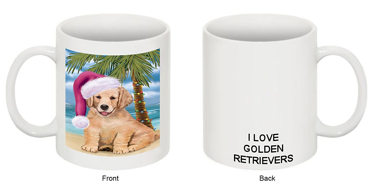 Summertime Golden Retriever Puppy On Beach Christmas Mug Cmg0806