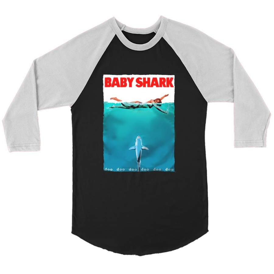 Baby Shark Doo Doo Doo Funny Swimming Girl – Canvas 3/4 Raglan Shirt