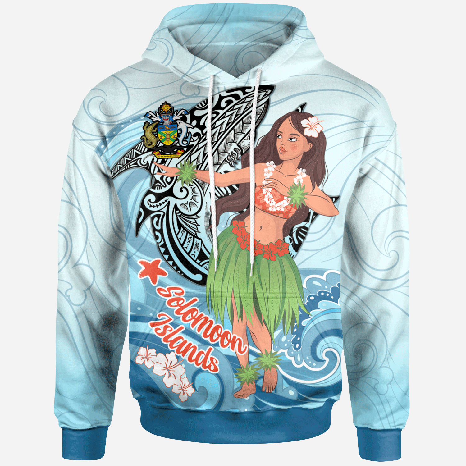 Solomon Islands Hoodie – Polynesian Girls With Shark – BN01