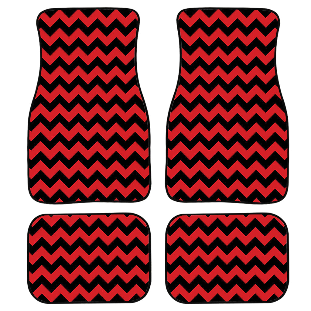 Red And Black Chevron Pattern Print Front And Back Car Floor Mats, Front Car Mat