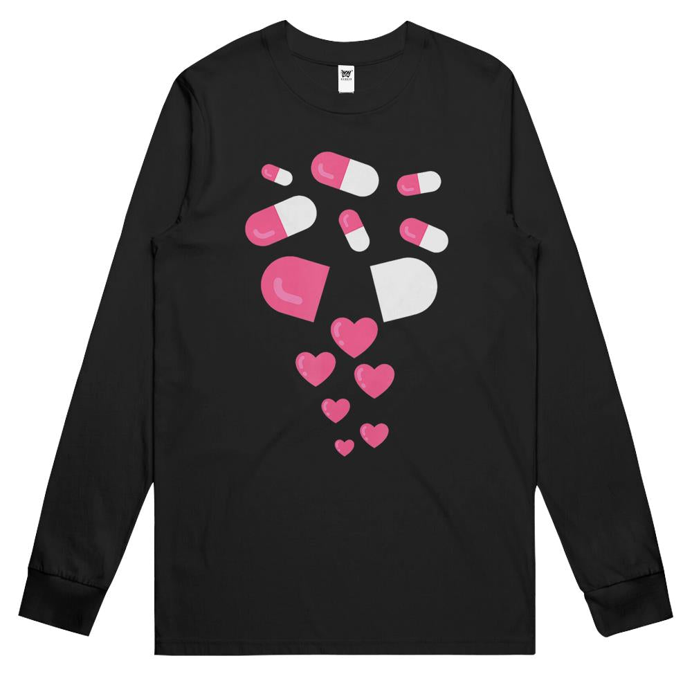 Pills Heart Love Valentine Hearts Medicine Pharmacy Gift Long Sleeve T Shirts