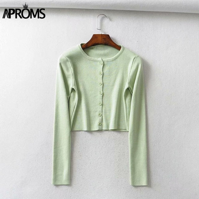 Aproms Candy Color Ribbed Knitted Cardigan Long Sleeve