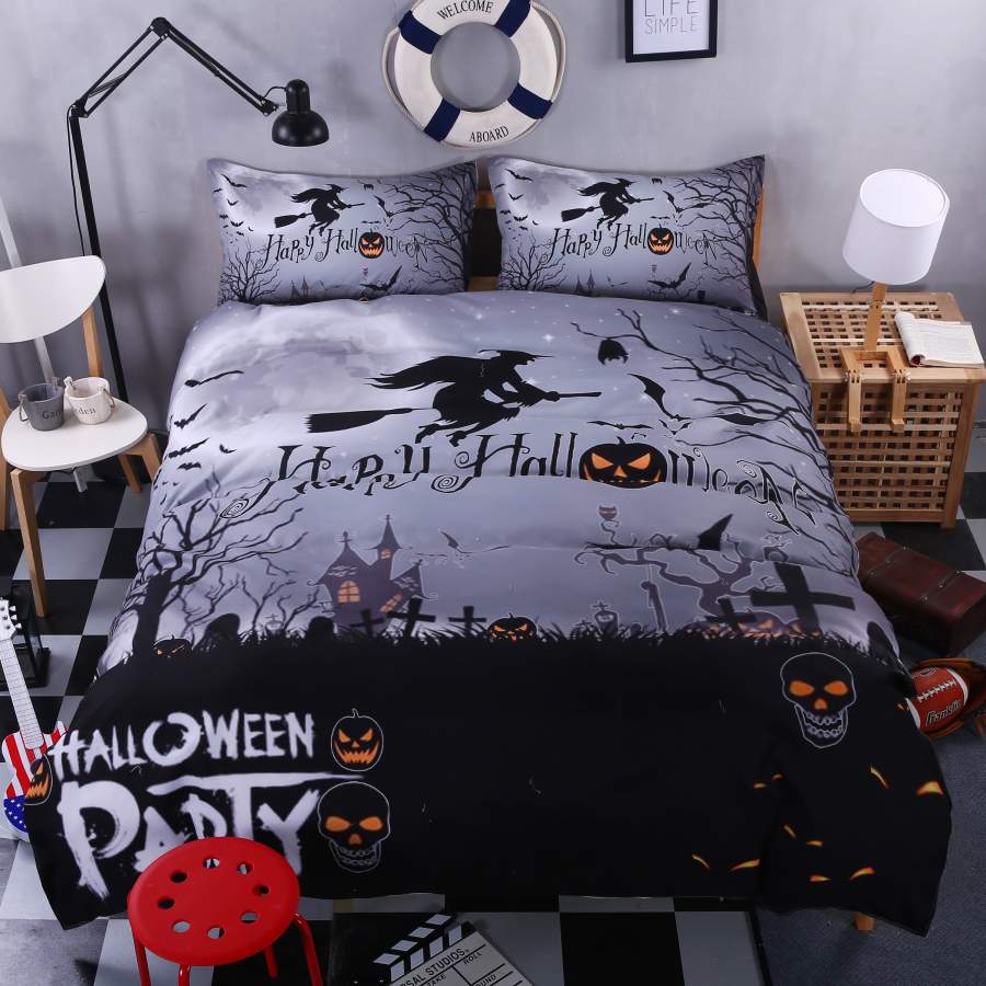 3D Halloween Pumpkin Witch Duvet Cover Bedding Set Quilt Cover Pillowcases Personalized  Bedding Queen  King  Full  Double 3 Pcs