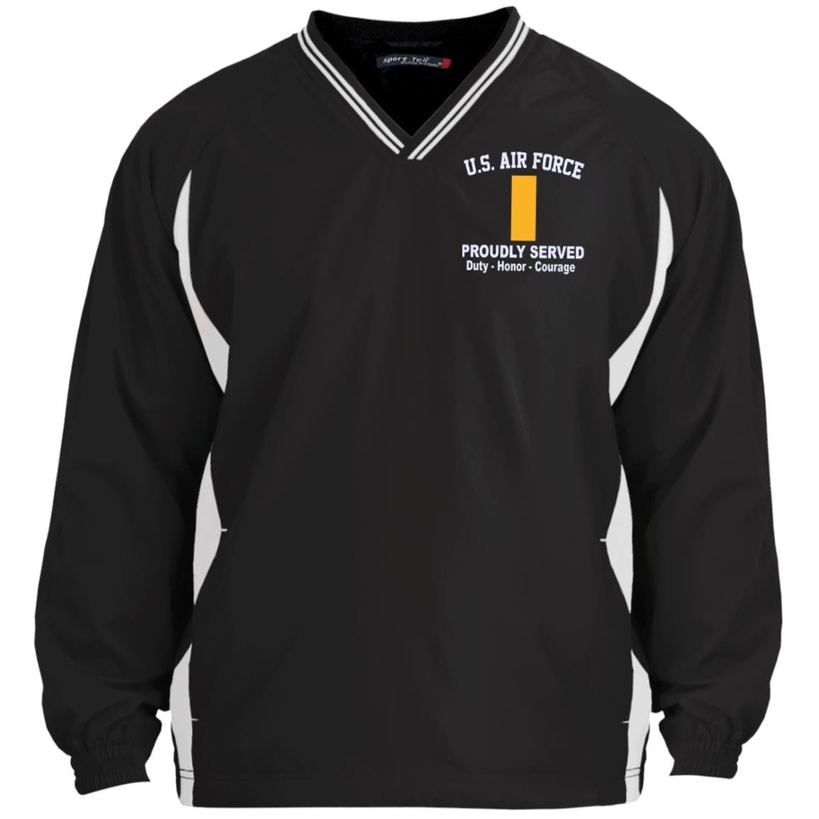 US Air Force O-1 Second Lieutenant 2d Lt O1 Commissioned Officer Proudly Served Embroidered Sport-Tek Tipped V-Neck Windshirt
