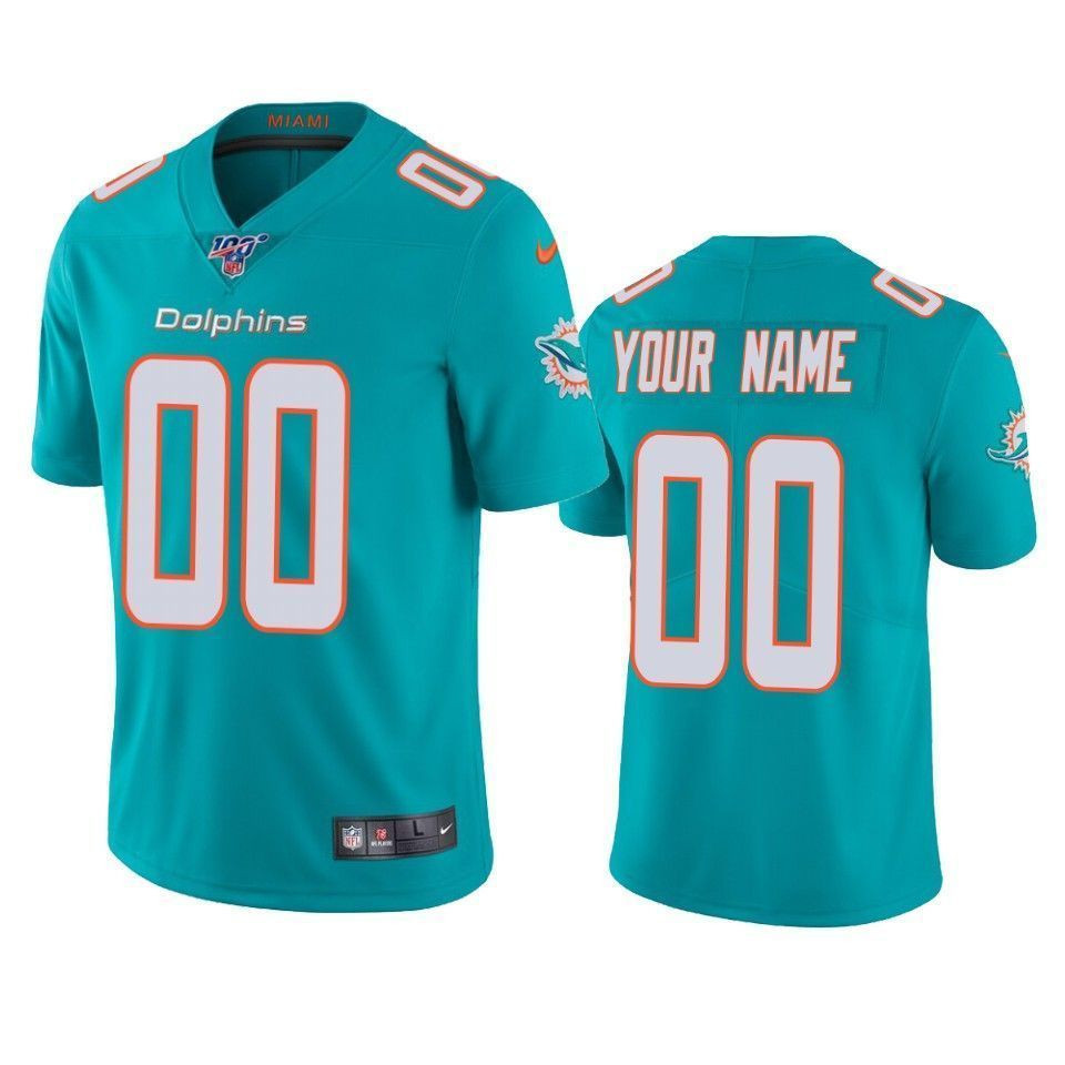 Miami Dolphins Custom Aqua 100Th Season Vapor Limited 3D Jersey