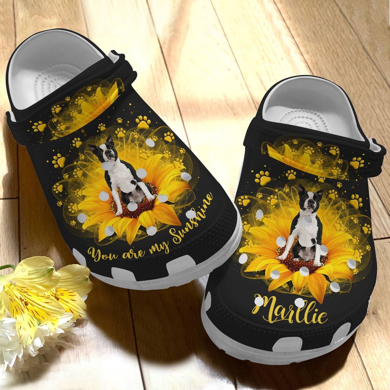 Boston Terrier Personalized Clog, Custom Name, Text Boston Terrier My Sunshine, Fashion Style For Women, Men, Kid, Print 3D