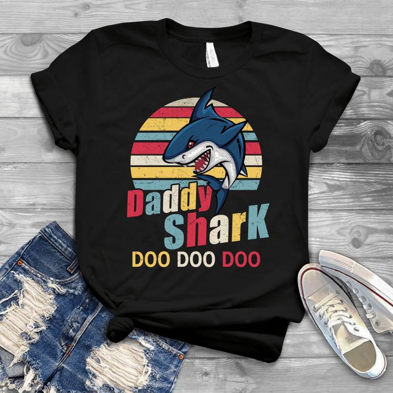 Crushtee Daddy Shark Doo Doo Doo Father’s Day Shirts Men, Birthday T Shirts, Summer Tops, Beach T Shirts Long Sleeve Hoodie