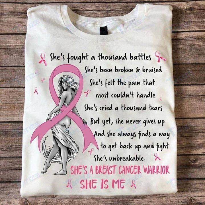 Breast Cancer Awareness She’S A Warrior Graphic Unisex T Shirt, Sweatshirt, Hoodie Size S – 5Xl