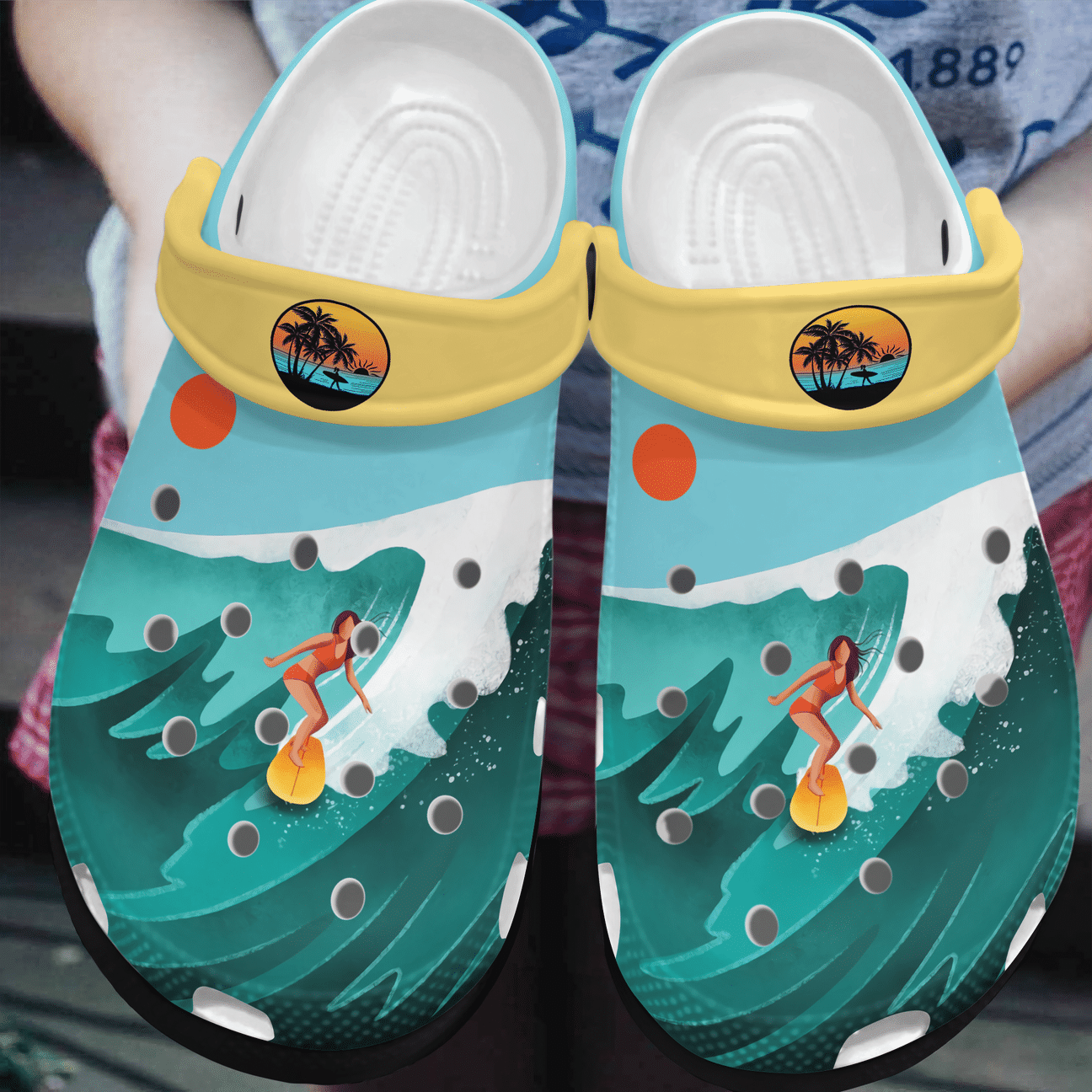 Surfing Personalized Clog, Custom Name, Text, Color, Number Fashion Style For Women, Men, Kid, Print 3D Surfing All Day