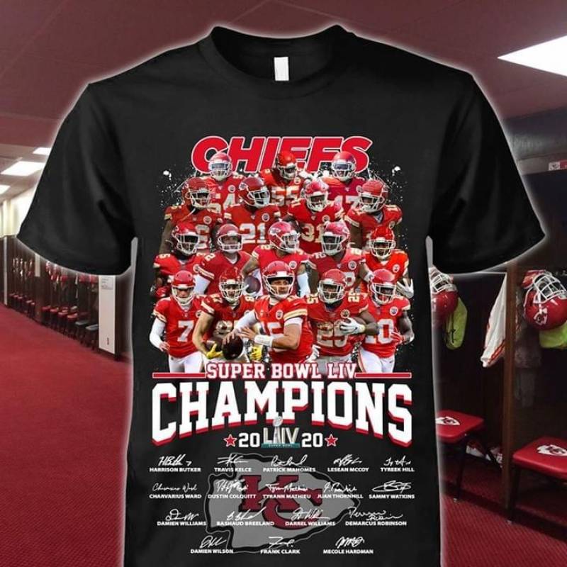 Kansas City Chiefs Legends’S Signatures Super Bowl Liv Champions 2020 Patrick Mahomes Mecole Hardman Darrel Williams Best Gifts For Chiefs Fans Black Men And Women T Shirt S-5Xl