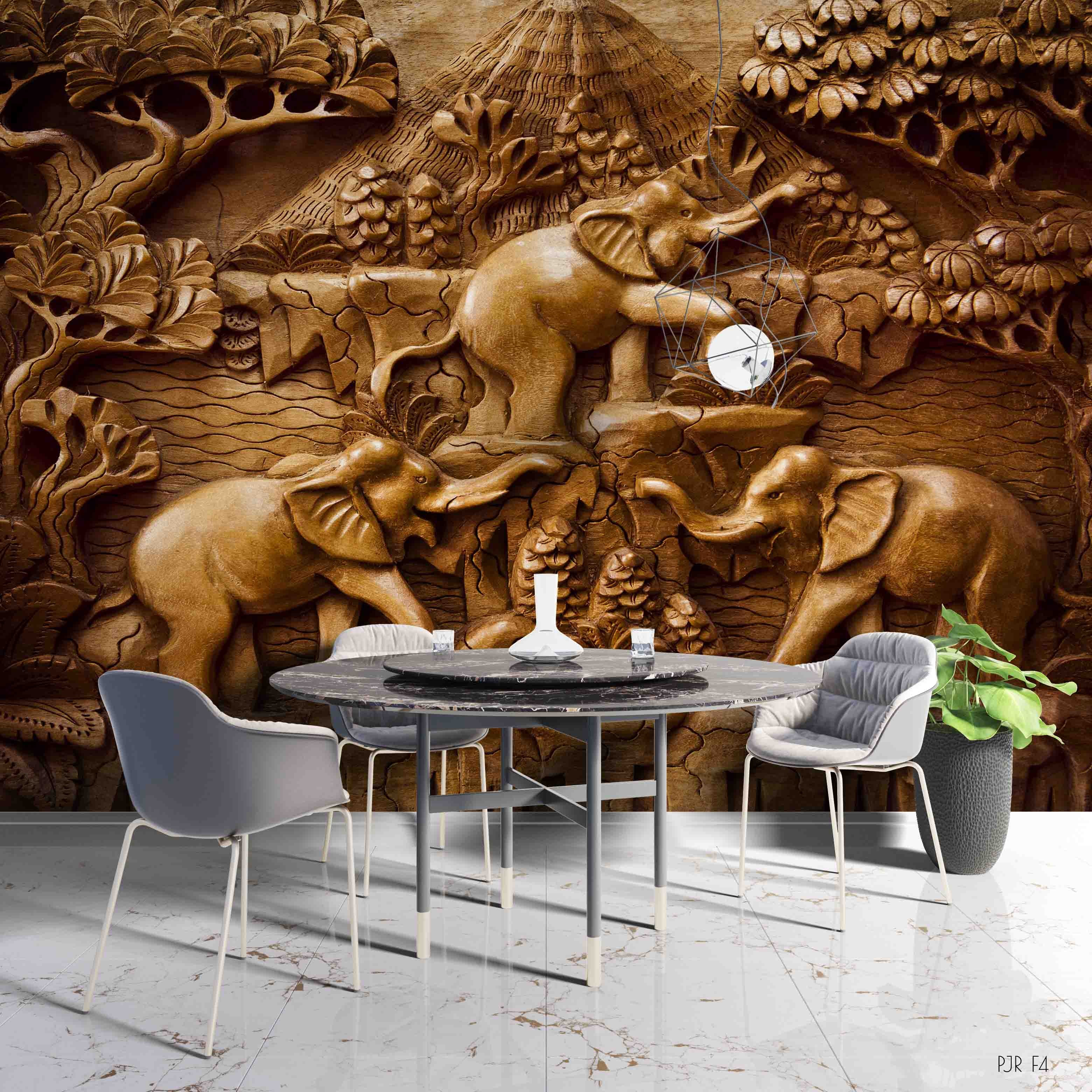 3D Sculpture Elephant Plant Wall Mural Wallpaper Wj 5269