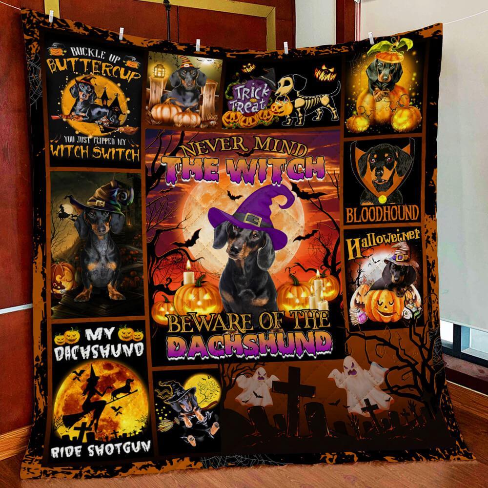 Never Mind The Witch Beware Of The Dachshund Halloween Fleece Blanket – Quilt Blanket