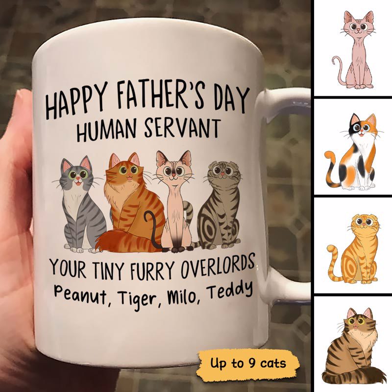 Cartoon Sitting Cats Happy Father‘S Day Human Servant Gift For Cat Dad Personalized Mug