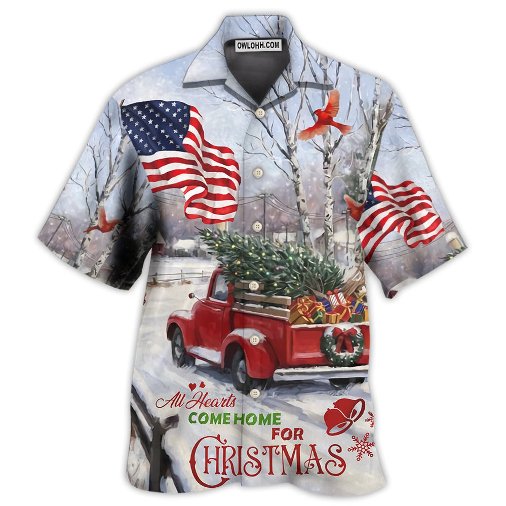 Truck All Hearts Come Home For Christmas Truck With Cardinal And Snow – Hawaiian Shirt  – Owl Ohh