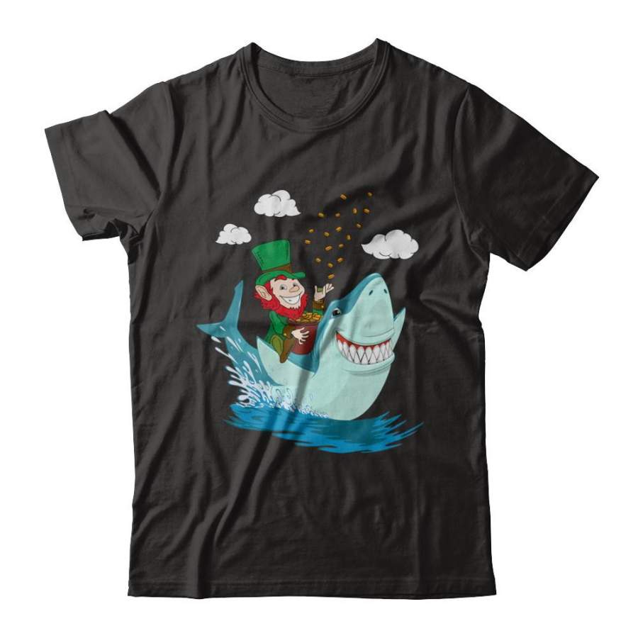 St Patricks Day Leprechaun Riding Shark T-shirt