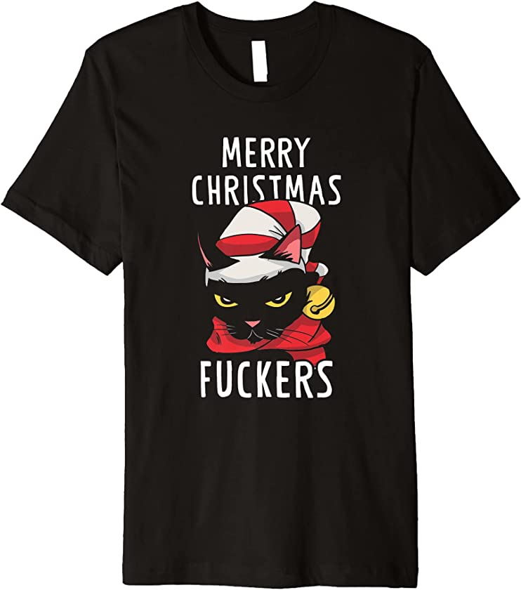 Merry Christmas Cat Black Kitten Santa Claus New Year X-Mas Premium T-Shirt