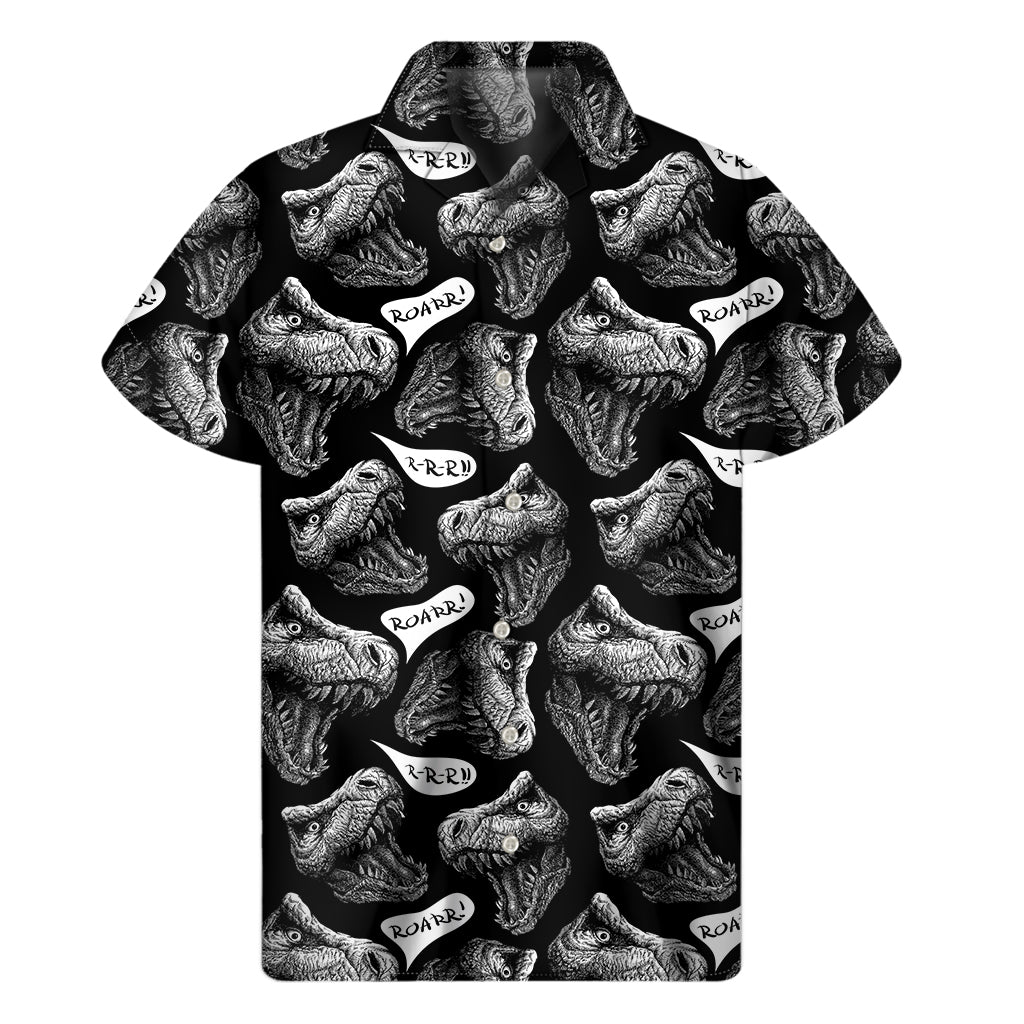 Black And White T-Rex Dinosaur Print Men’S Short Sleeve Shirt