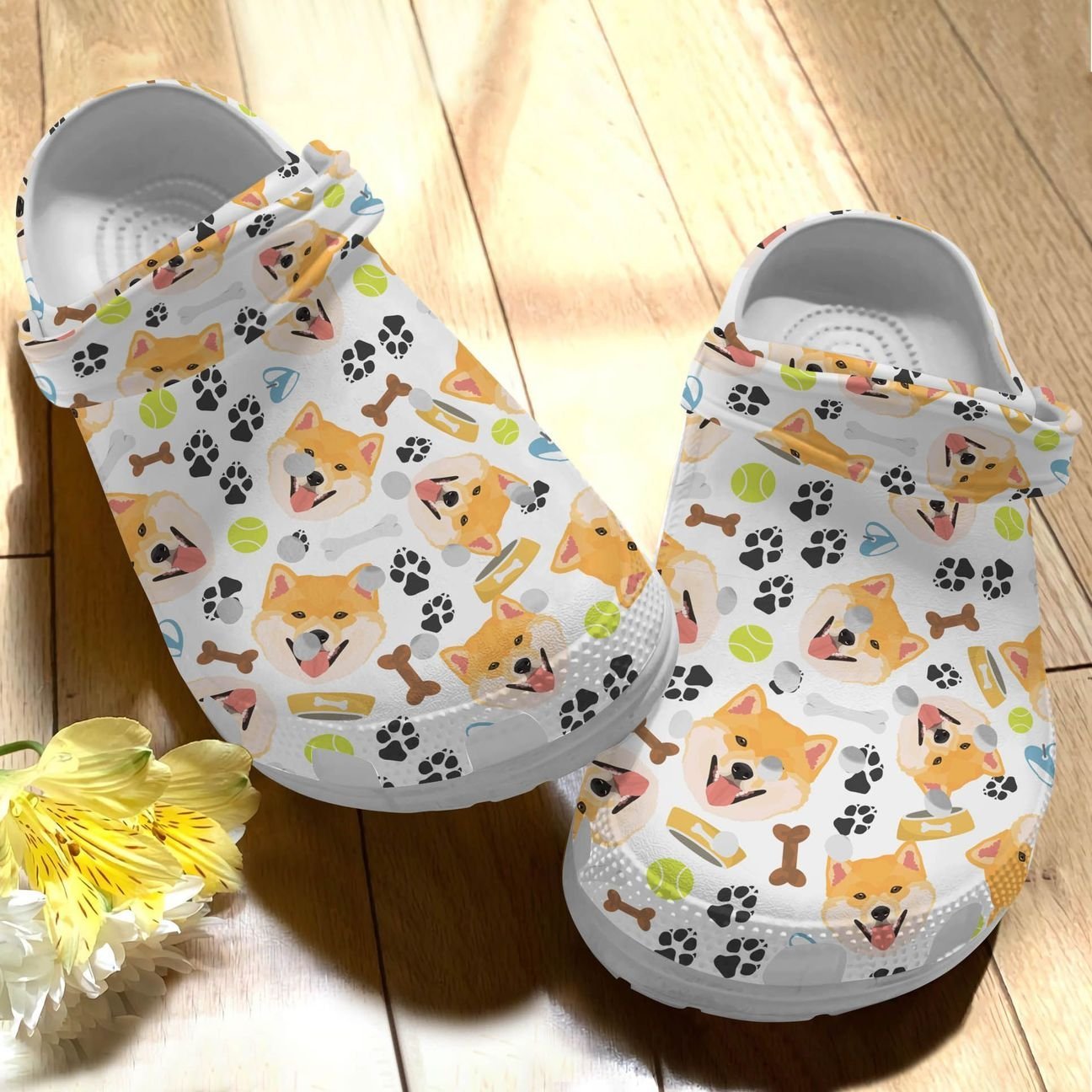 Shiba Inu Personalize Clog, Custom Name, Text, Fashion Style For Women, Men, Kid, Print 3D Smiling Shiba Pattern