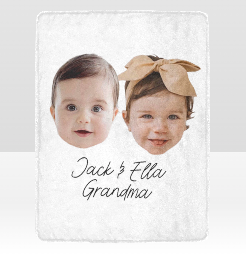 Two Baby Face Blanket, Personalized Baby Photo Blanket, Custom Grandchild Blanket, Mother’S Day Gift, Custom Baby Blanket