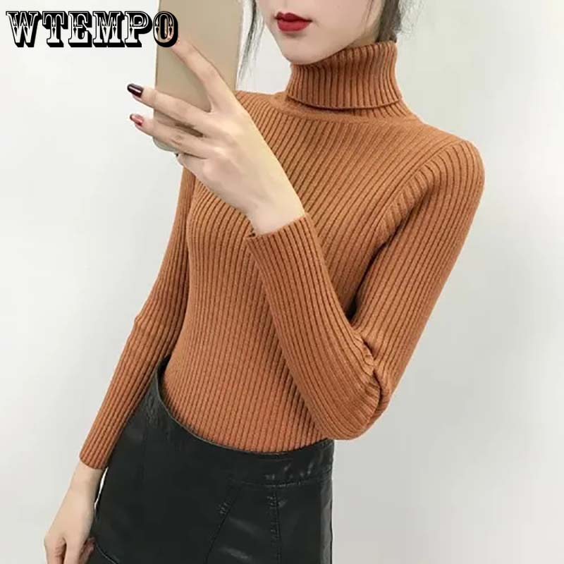 Autumn Winter Sweatshirt for Women High Neck Slim Solid Pullover Knitwear Cashmere Sweaters Ladies White Tops Fashion Sweater alx