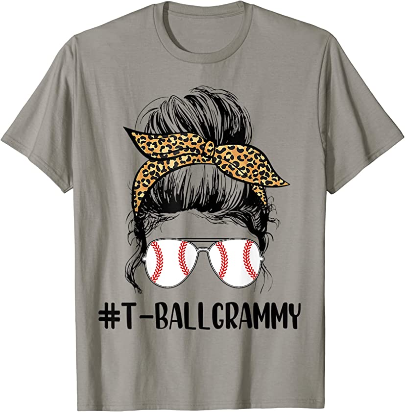 T-ball Grammy Life Messy Bun Leopard Print Softball Grammy T-Shirt