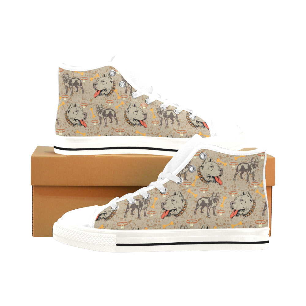 Pitbull Pattern White Men’s Classic High Top Canvas Shoes /Large Size