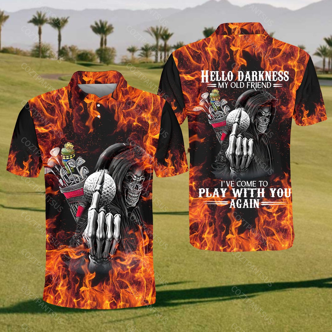 Golf Flame Hello Darkness My Old Friend I’Ve Come To Play With You Again Polo Shirt For Men