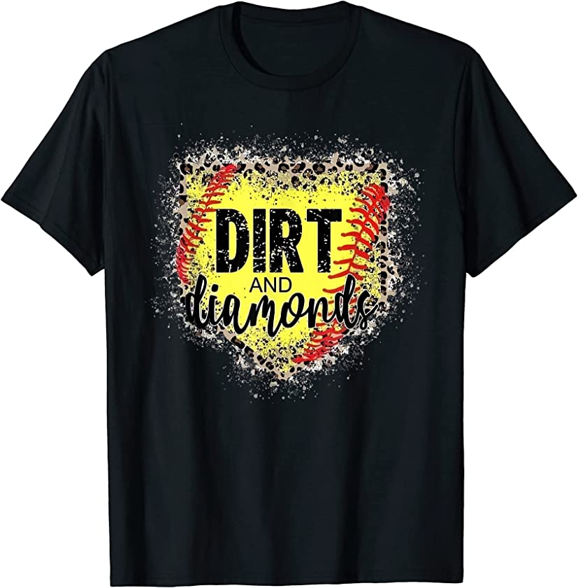 Dirt And Diamonds Funny Baseball Lover Leopard Softball T-Shirt