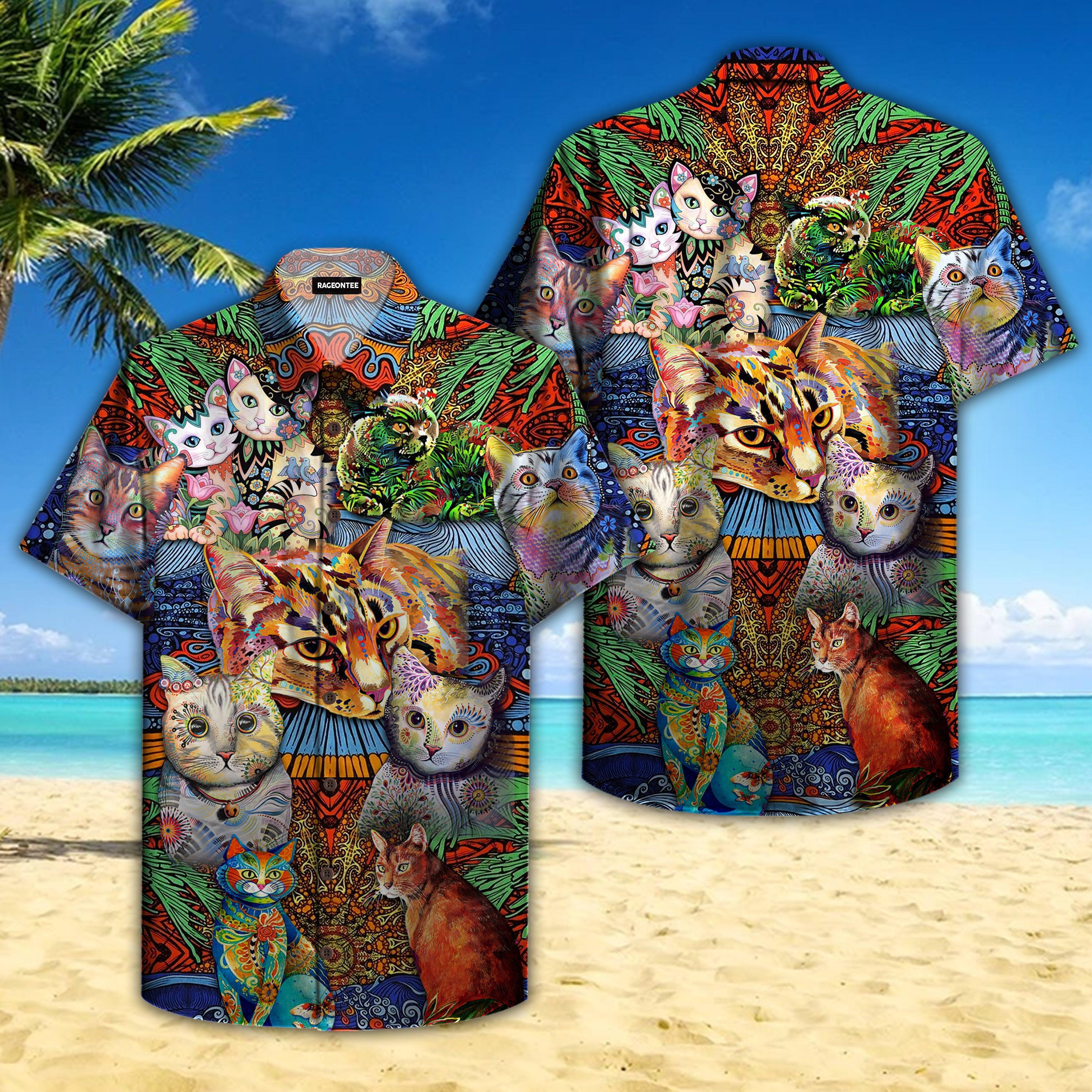 Hippie Cats Peace Life Colorful Hawaii Shirt For Men Women Ha22606