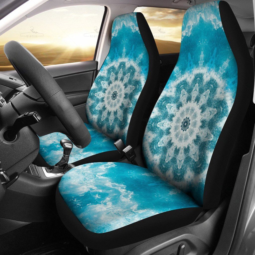 Blue Green Teal Mandala Ocean Waves Car Seat Covers Pair, 2 Front Car Seat Covers, Seat Cover For Car, Car Seat Protector, Car Accessory