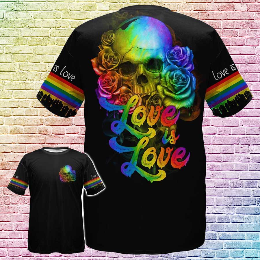 Skull Pride Shirt For Pride Month, Lgbt Skull Rose Rainbow Love Is Love, Gift For Lgbt Friends