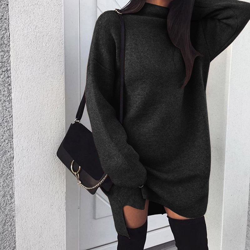 Autumn/Winter Sweatshirt Dress Women’s Solid Color O Neck Pocket Dress Warm Short Dresses Long Sleeve Basic Pullover Vestidos alx