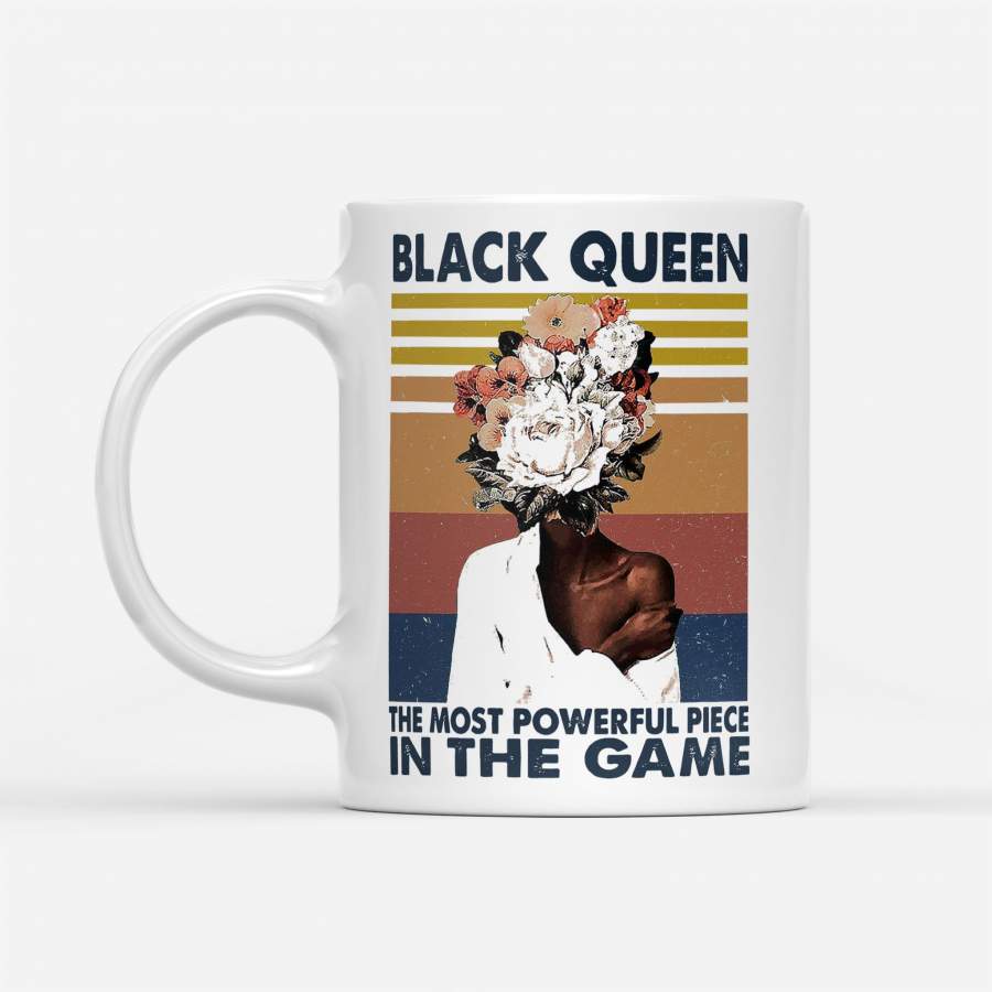 Black Queen The Most Powerful Piece In The Game Flower Vintage – White Mug