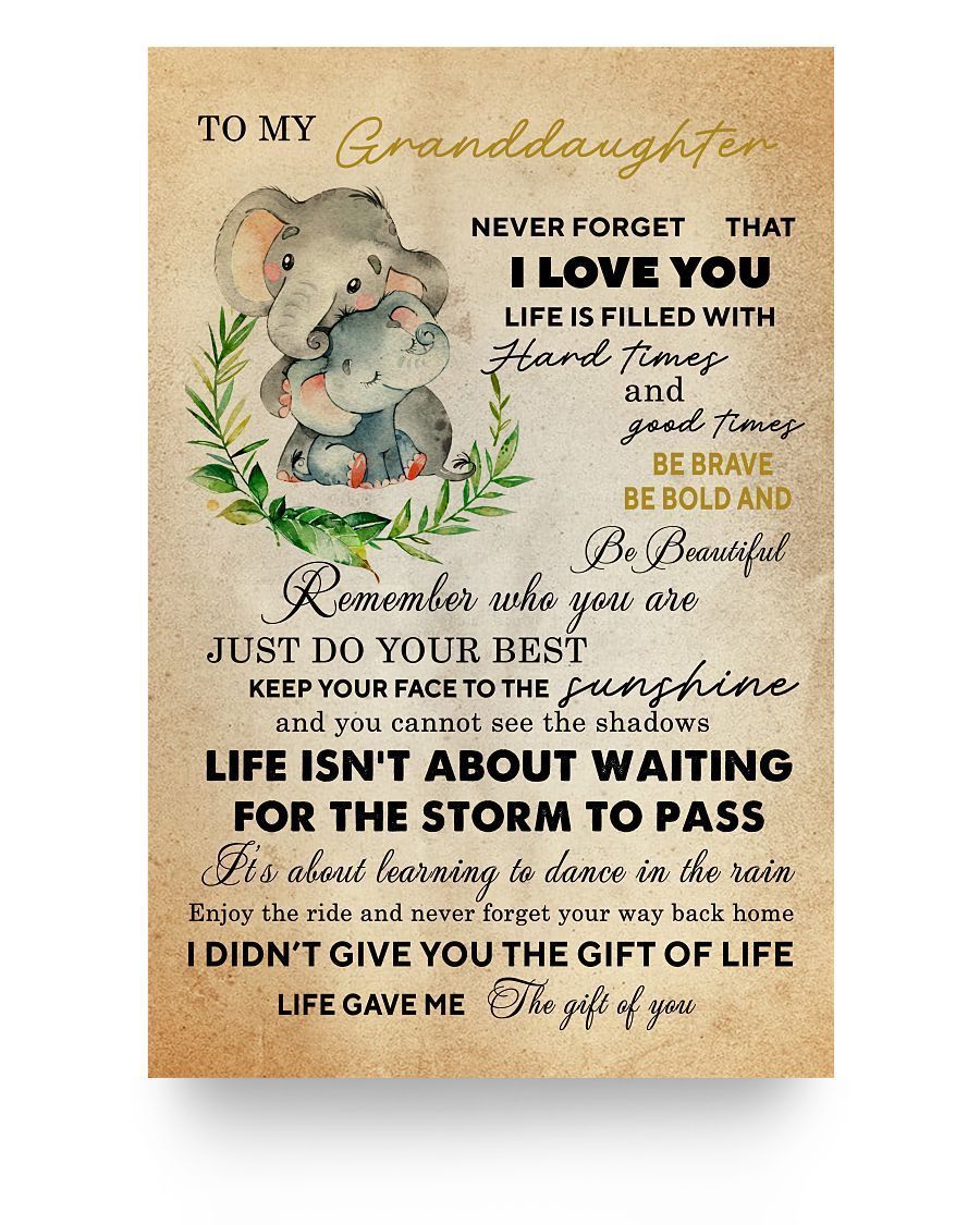 To My Granddaughter Life Gave Me The Gift Of You Elephant Poster