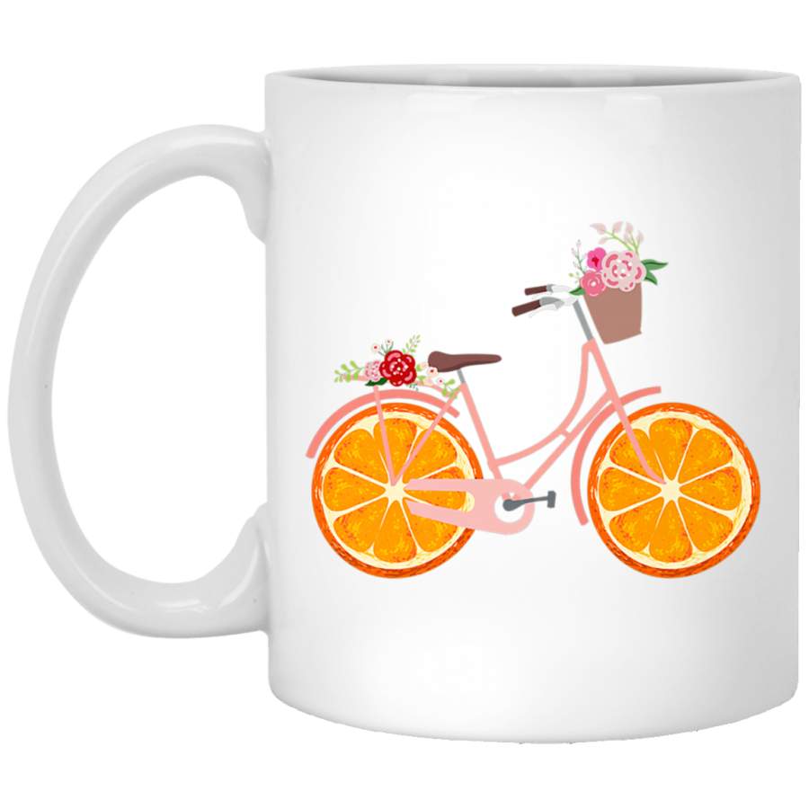 Vintage Bike Bicycle Flower Basket Orange Fruit Mug White Mug