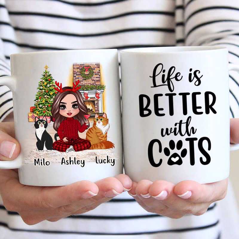 Doll Cat Mom Cat Dad Sitting Fluffy Cats Christmas Personalized Mug