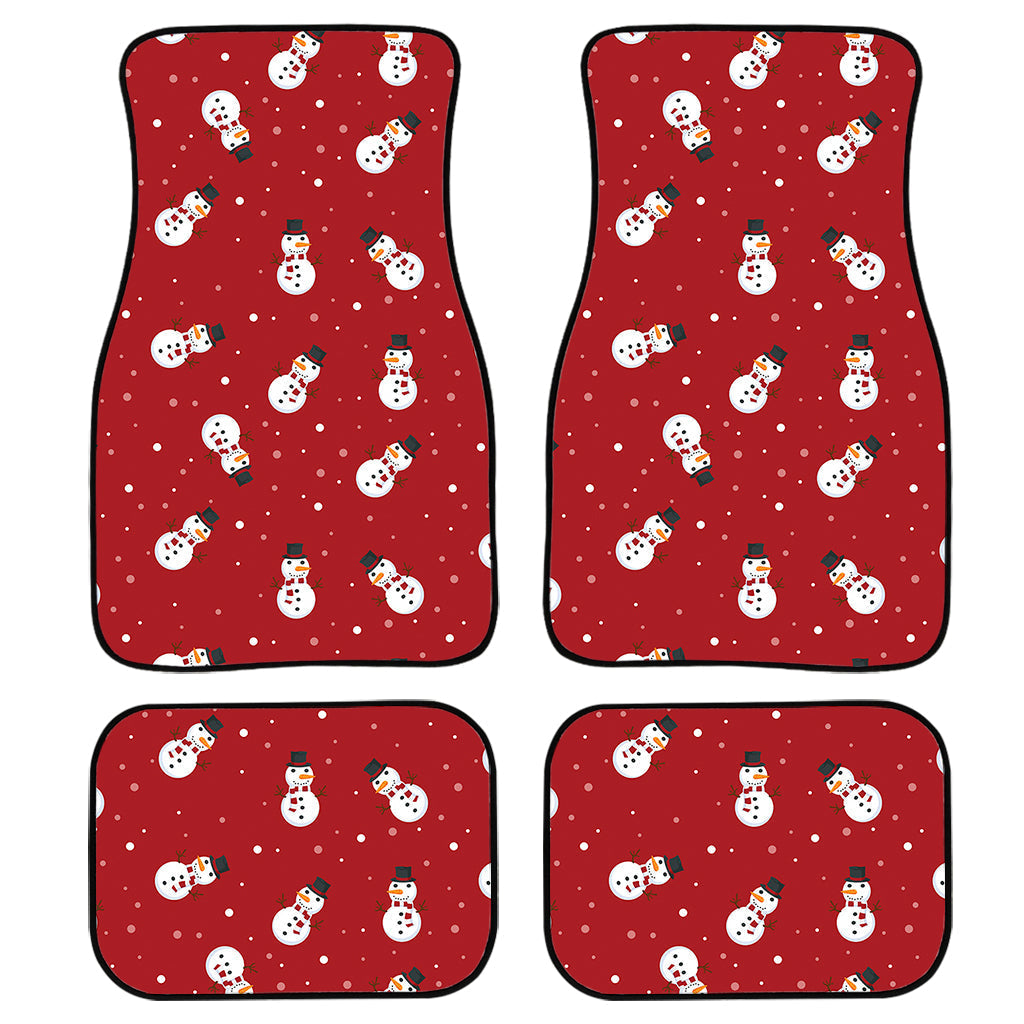 Red Snowman Pattern Print Front And Back Car Floor Mats, Front Car Mat