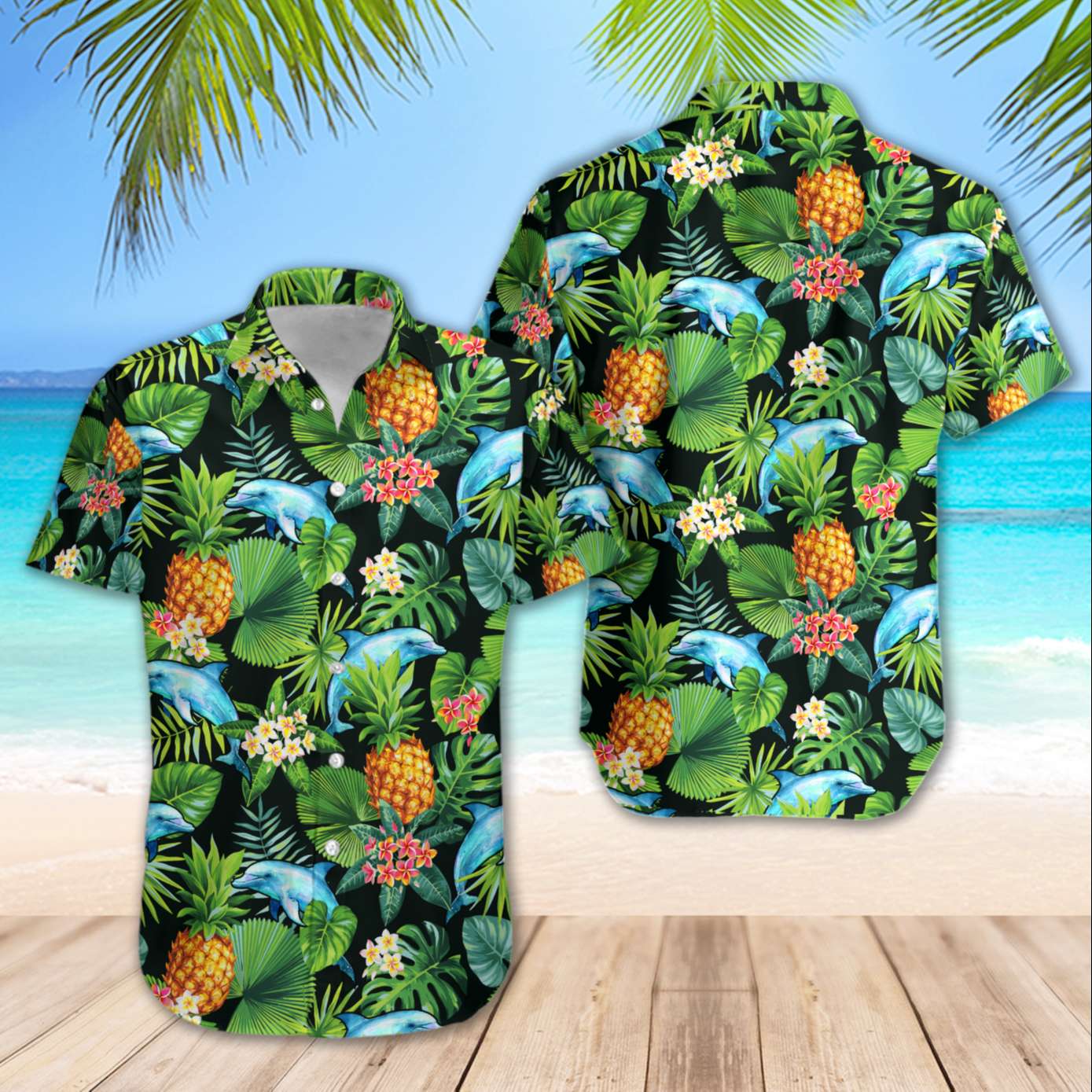 Dolphin Pineapple Tropical Summer Cool Leaf Shirt Regular Fit Short Sleeve Slim Fit Casual Full Print Shirt