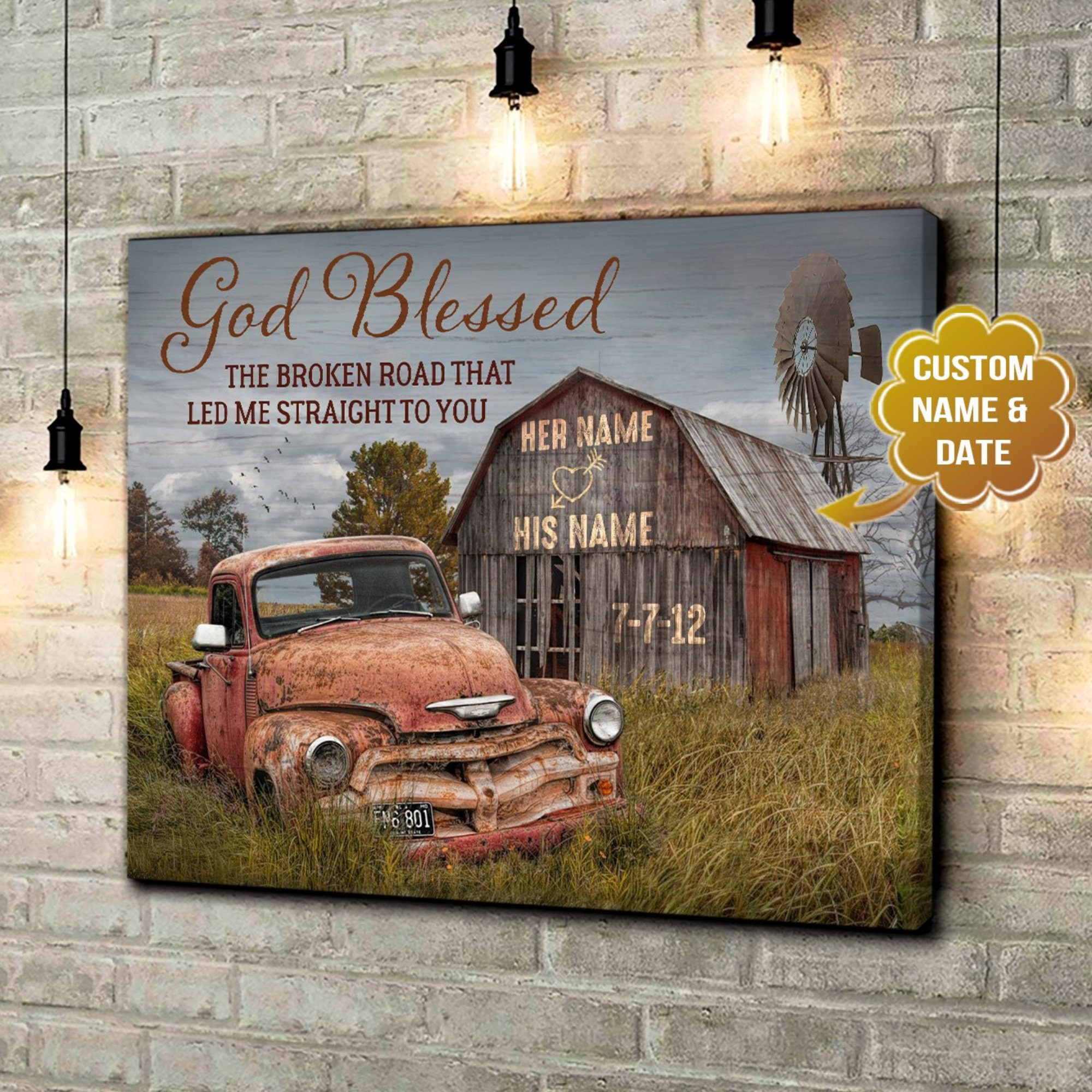 Personalized Canvas, God Blessed The Broken Road Canvas | Wall Decor, Home Decor | Anniversary, Birthday, Thanksgiving, Christmas Gift