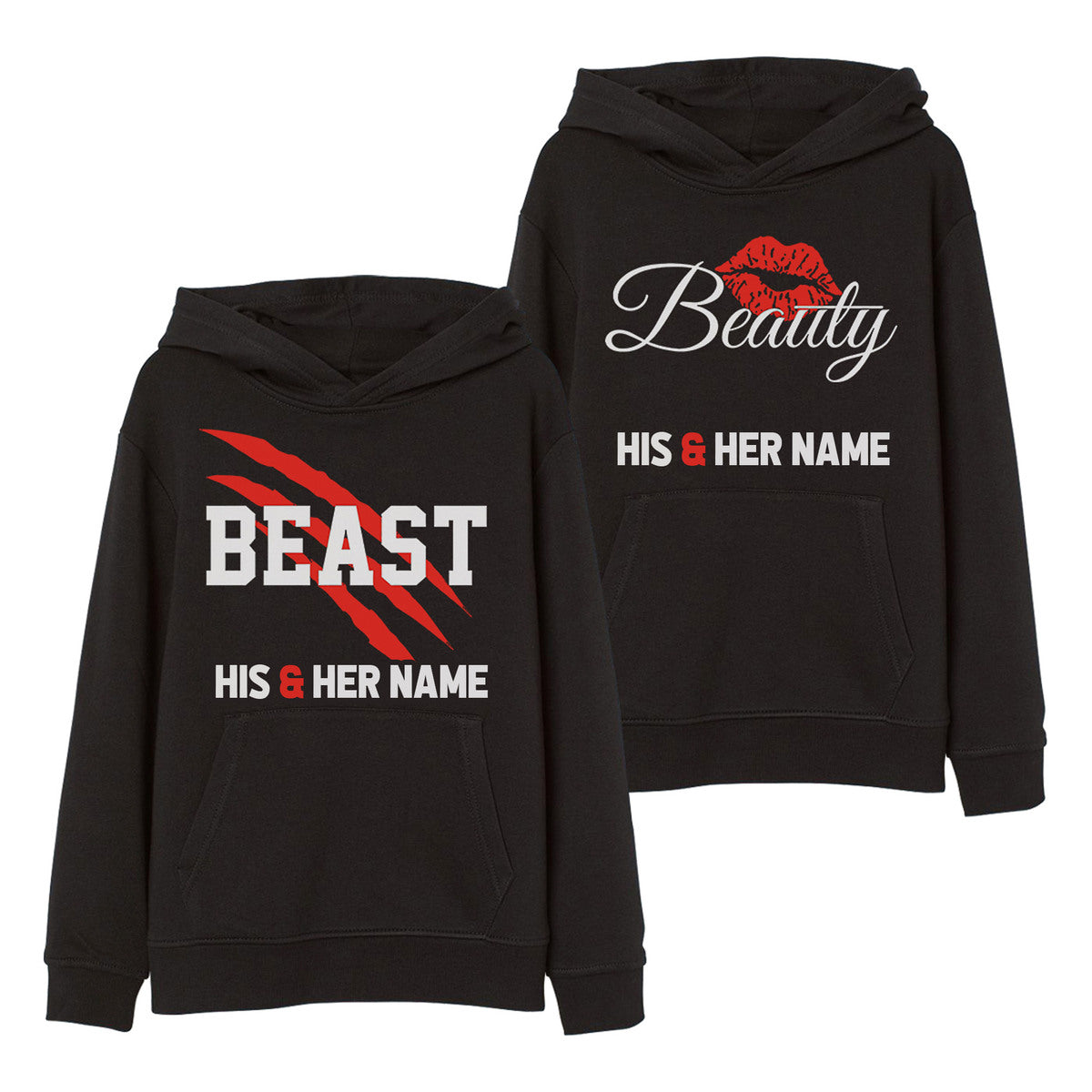 Personalized Her Beast His Beauty Hoodie, Custom Couple Hoodie, Matching Couple Hoodie, Anniversary Couple Hoodie, Unisex Hoodie