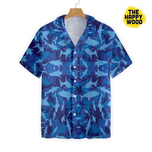 Shark Blue Camo Pattern Hawaiian Hawaii Shirt