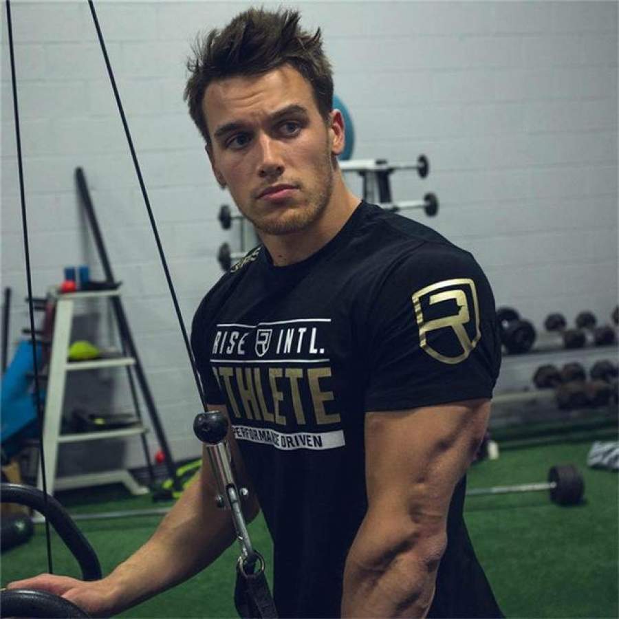 New Men Summer Gyms Fitness Bodybuilding T shirt Printed Cotton Shirts Slim Casual Short Tees Tops Clothes