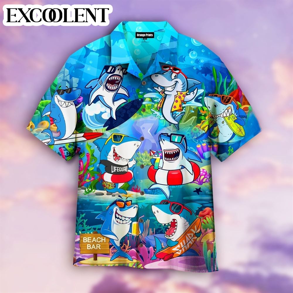 Shark Hunting Under Sea Aloha Hawaiian Shirts – Funny Hawaiian Shirts – Mens Aloha Shirt