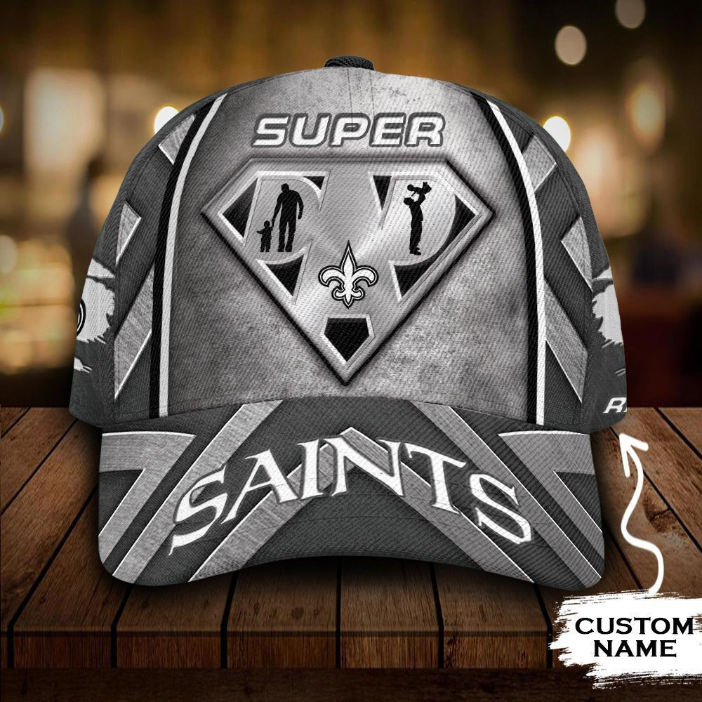 Personalized New Orleans Saints Superman Dad All Over Print 3D Baseball Cap – Grey