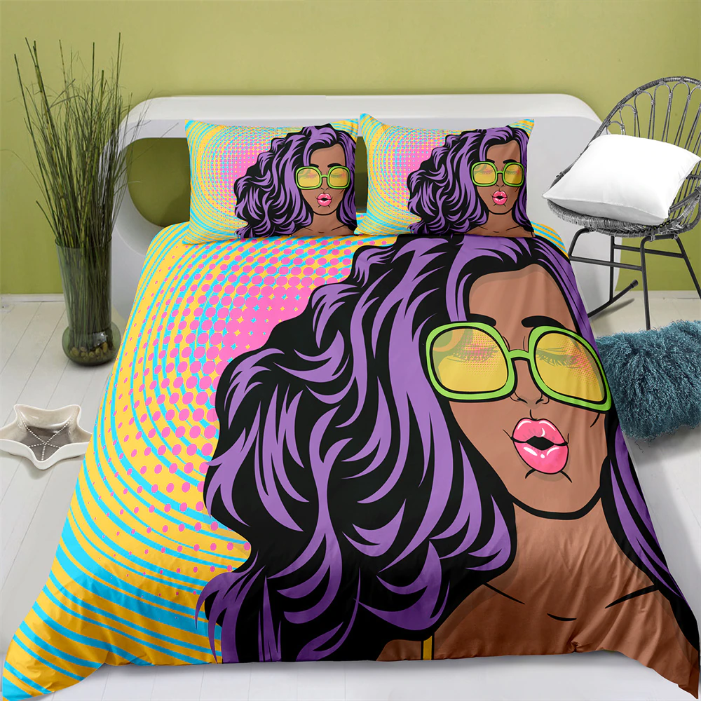 Polyester African Girl Duvet Cover Digital Printing Bedding Set With Pillowcase Bed Sets For Girl Bedding Set