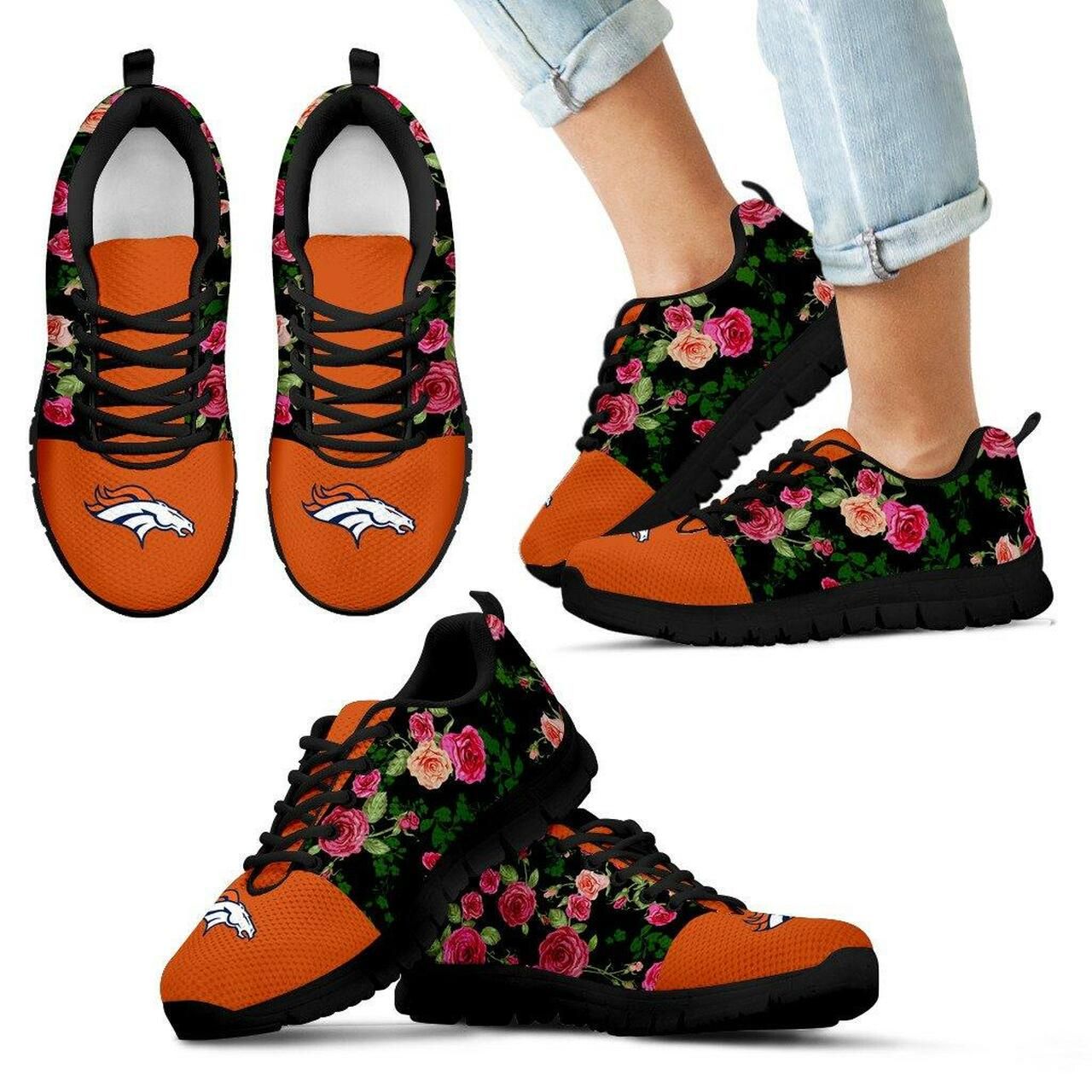 Vintage Floral Denver Broncos Sneakers Running Shoes For Men, Women Shoes7412