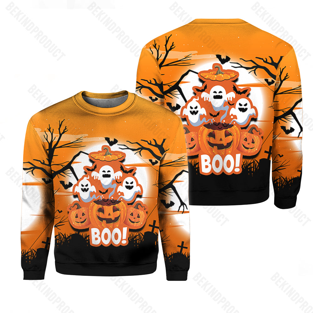 Boo Pumpkin Halloween Crewneck Sweatshirt All Over Print Sweatshirt For Women Sweatshirt For Men