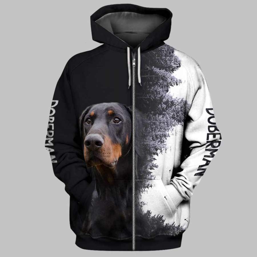 DOBERMAN Forest 3D Full Printing Zip Hoodie and Unisex Tee
