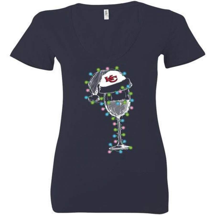 Kansas City Chiefs wine glass light christmas Ladies Deep V-Neck